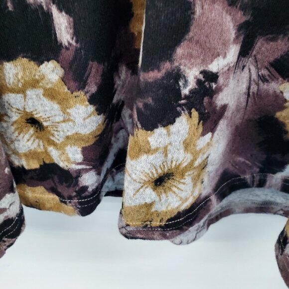 Womens L Boho Floral Mini Dress Long Sleeve Purple Yellow V-Neck Tunic Lined - Picture 8 of 15